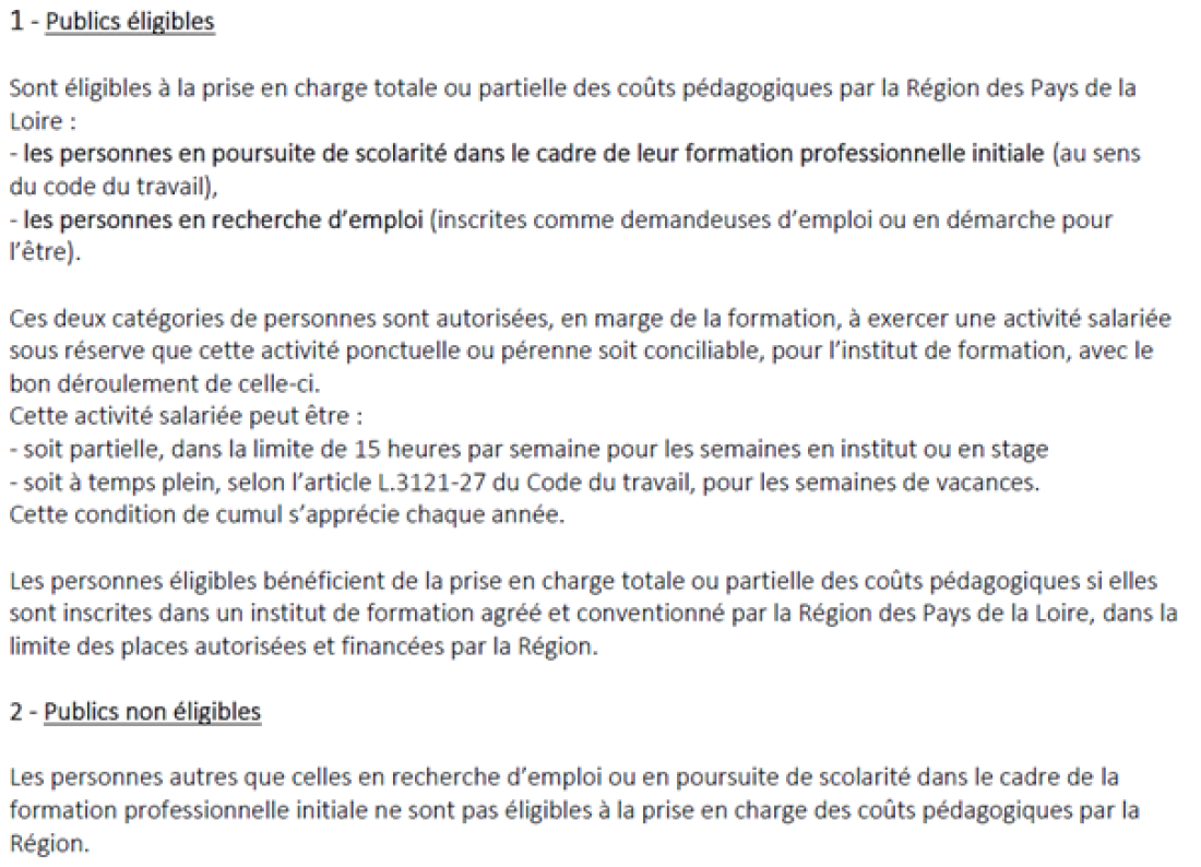 Public éligible ou non par la Région